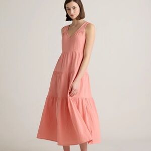 Quince 100% Organic Cotton Gauze Tiered Maxi Dress Coral Blush